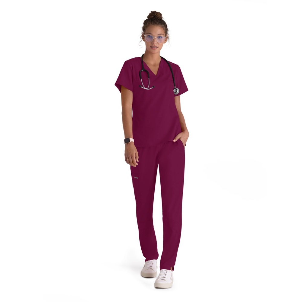 ⭐️Grey’s Anatomy Wine Color Scrub Top V-neck⭐️
